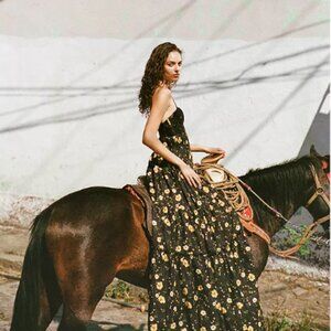 AQUA & Kristopher Brock Floral Print Bustier Maxi Dress